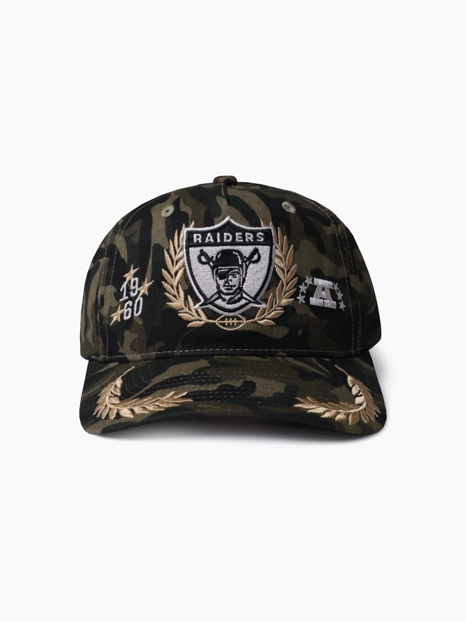 Oakland Raiders Camo Text & Stars Origins Snapback