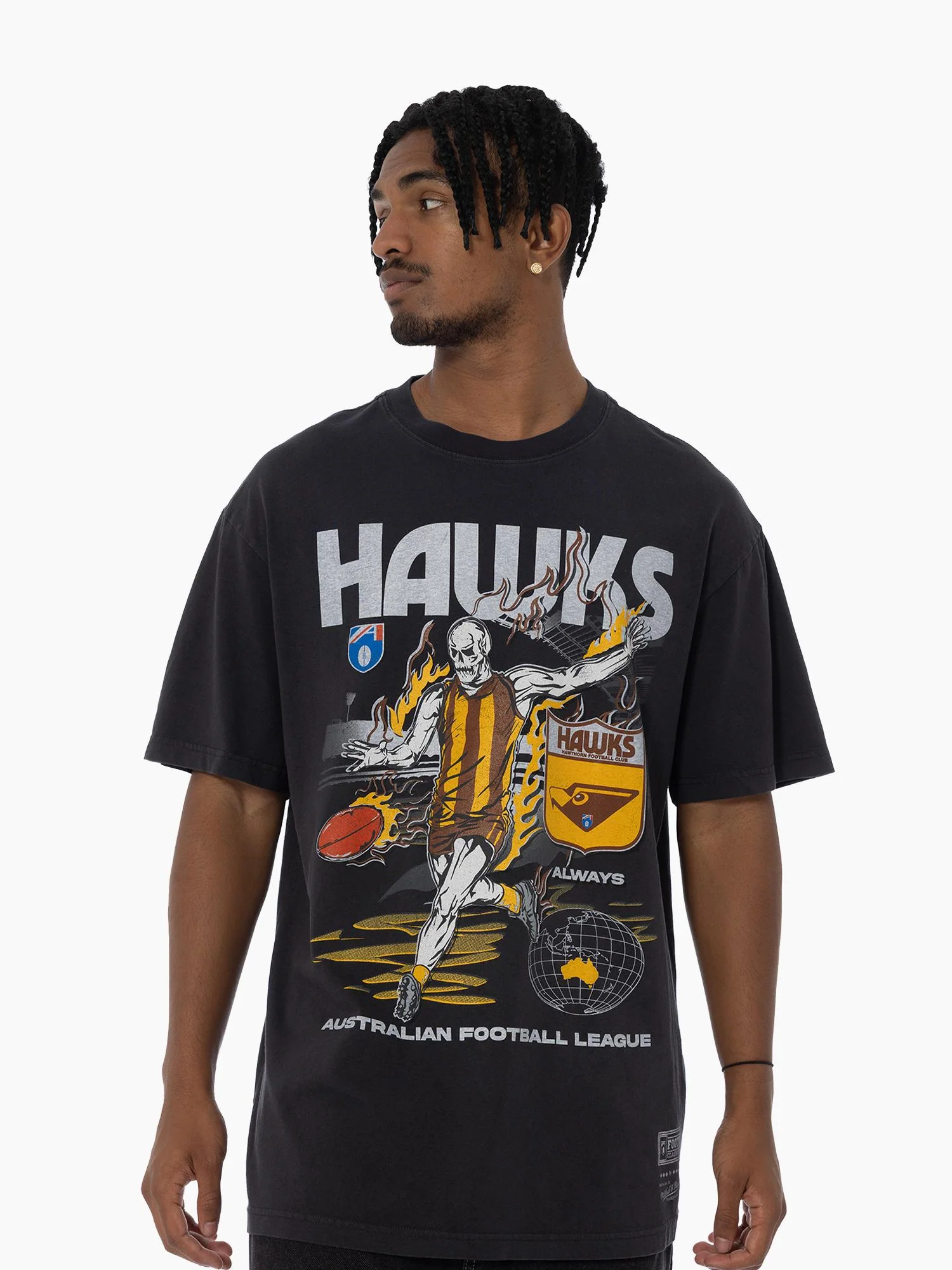 Hawthorn Hawks Flaming Skull Footy Tee - Image 3