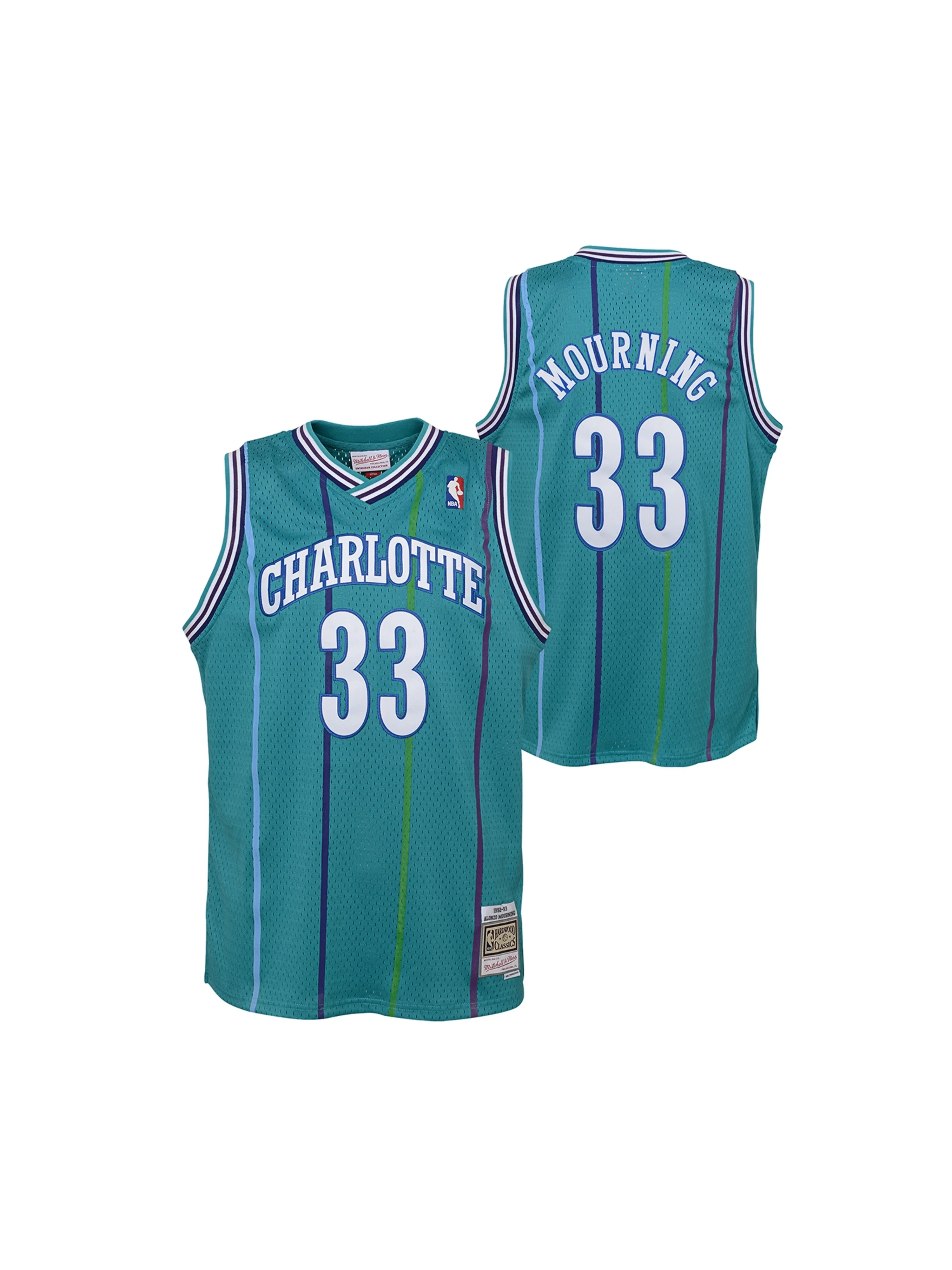 Youth Alonzo Mourning 1992-93 Charlotte Hornets Road Swingman Jersey - Image 3